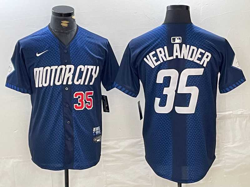 Men%27s Detroit Tigers #35 Justin Verlander Number Navy 2024 City Connect Cool Base Limited Stitched Jersey->detroit tigers->MLB Jersey